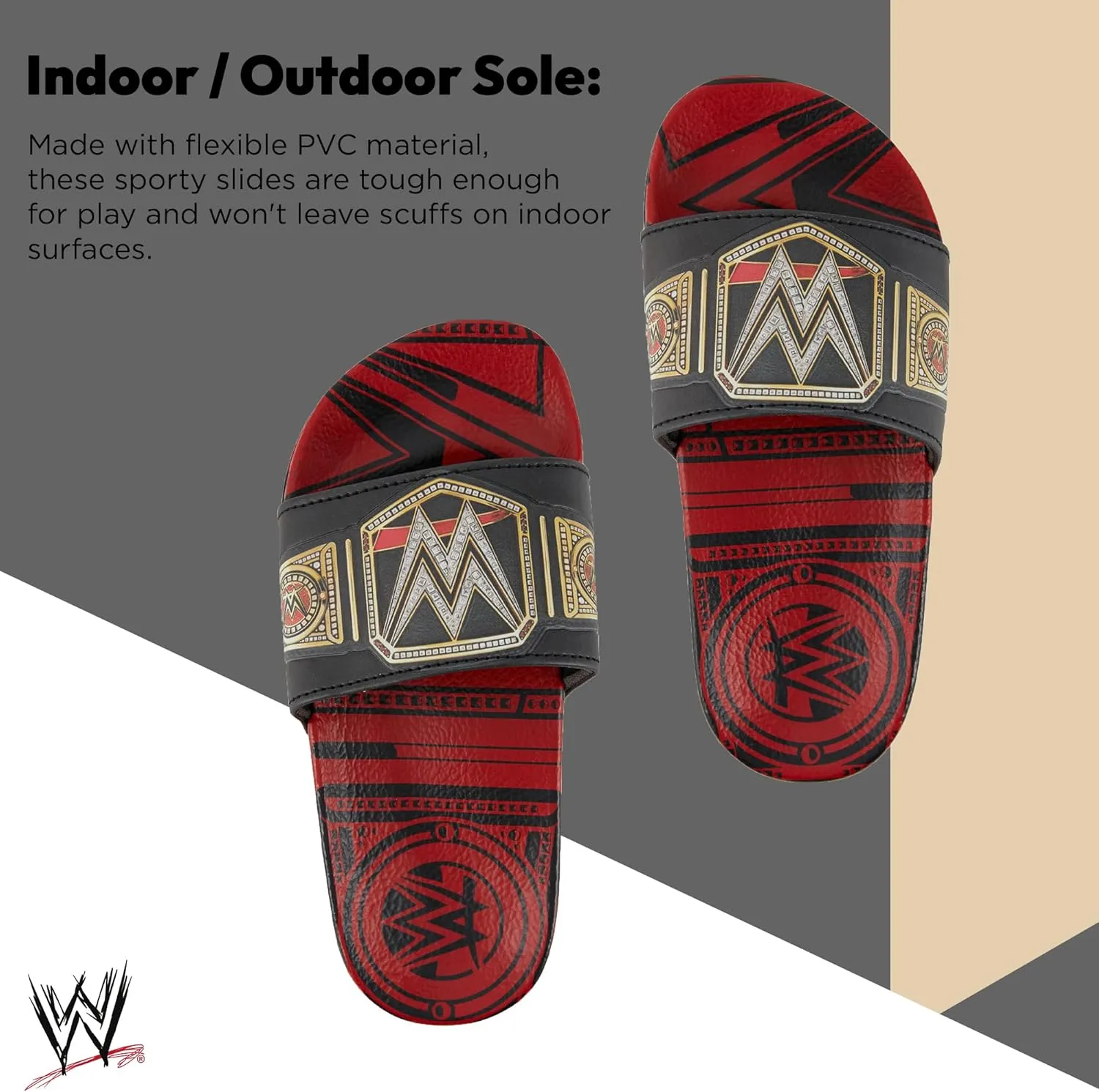 WWE Boys Championship Belt Slides - John Cena, Roman Reigns, Seth Rollins World Wrestling Champion Belt Slip On Slide Sandals