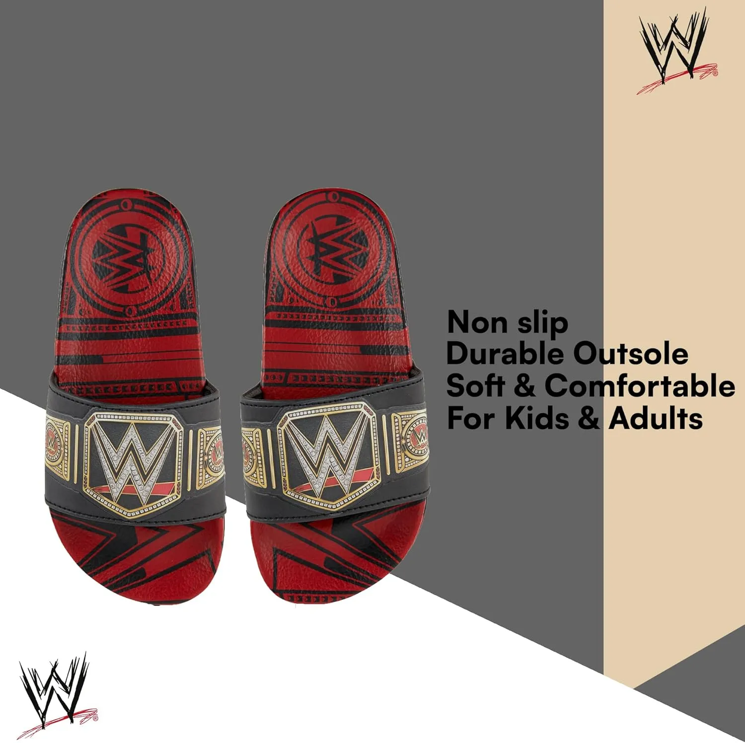 WWE Boys Championship Belt Slides - John Cena, Roman Reigns, Seth Rollins World Wrestling Champion Belt Slip On Slide Sandals