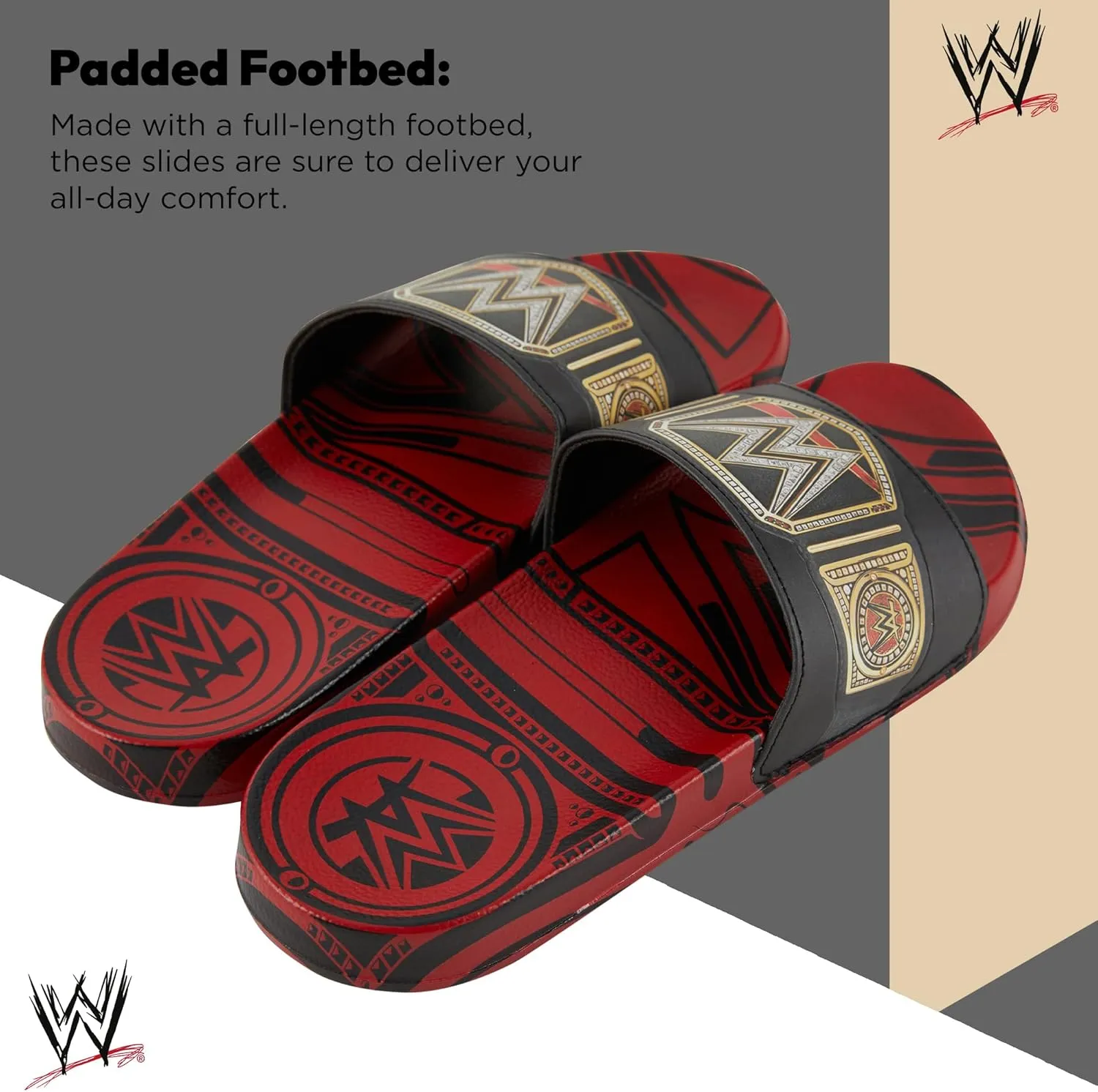 WWE Mens Championship Belt Slides - John Cena, Roman Reigns, Seth Rollins World Wrestling Champion Belt Slip On Slide Sandals