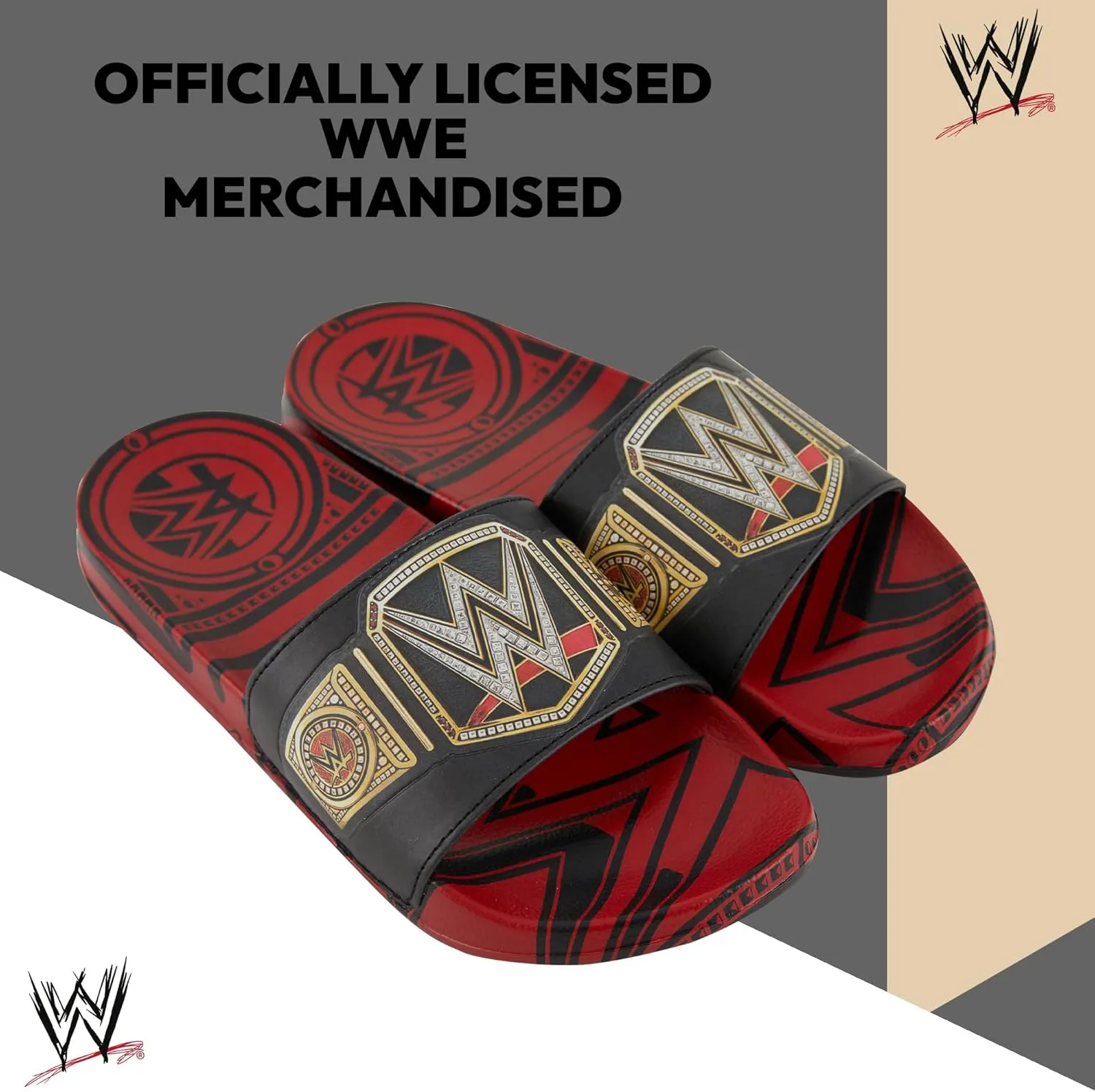 WWE Mens Championship Belt Slides - John Cena, Roman Reigns, Seth Rollins World Wrestling Champion Belt Slip On Slide Sandals