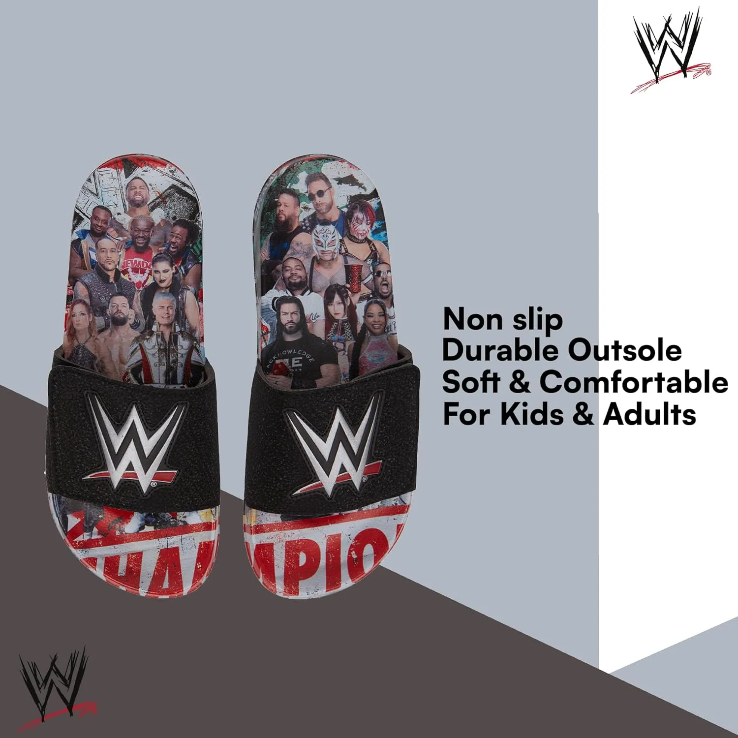 WWE Mens Championship Belt Slides - John Cena, Roman Reigns, Seth Rollins World Wrestling Champion Belt Slip On Slide Sandals