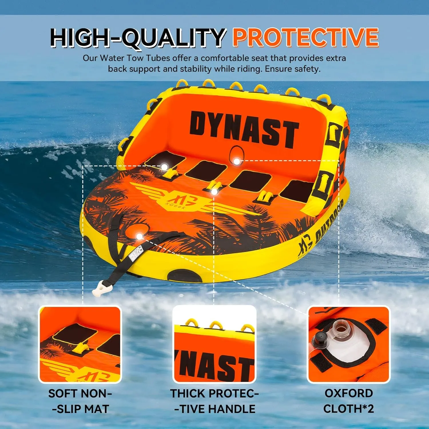 XGeek Towable Tubes for Boating,1-4 Person Water Sport Towables for Boat to Pull,Heavy-Duty Front & Back Tow Points Inflatable Boat Tube,Super Sofa Tubes with Stronger 840D Nylon Cover