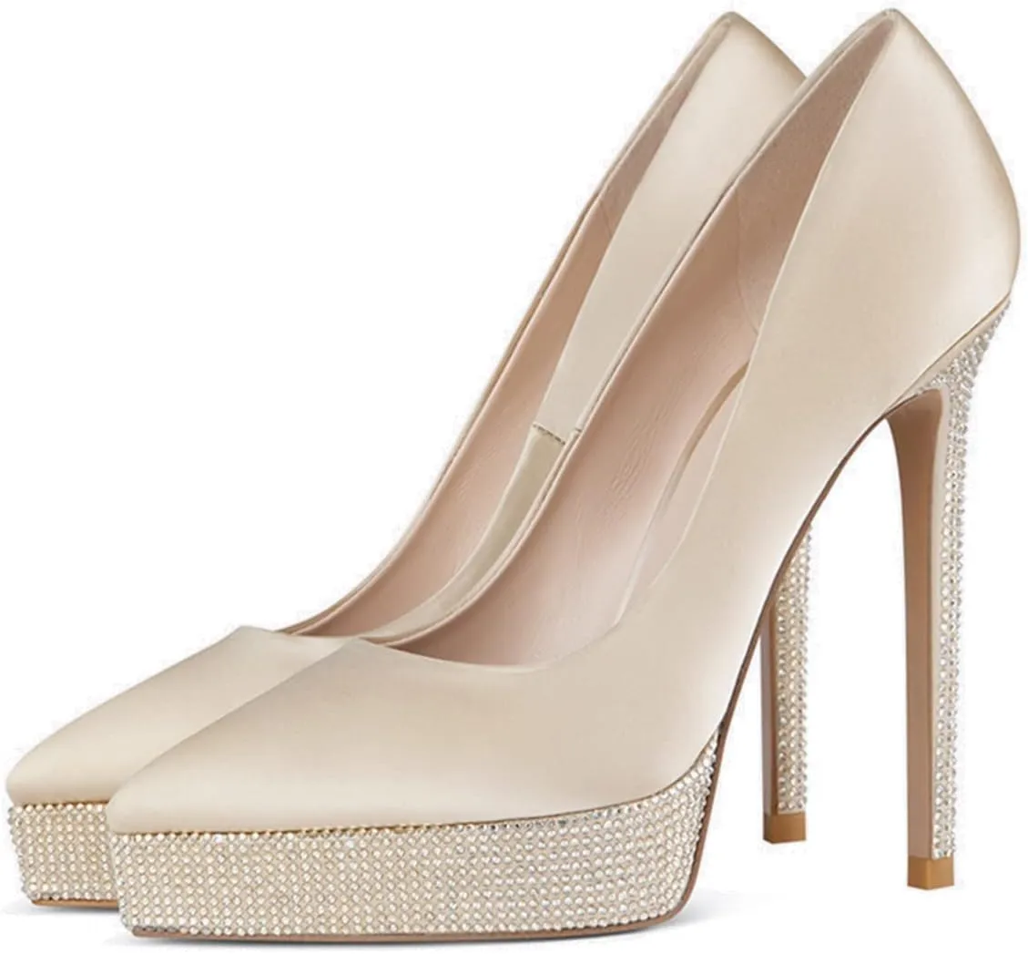XYD Trendy Platform High Heels for Women Pointed Toe Stilettos Classic Slip On Pumps Evening Party Formal Shoes
