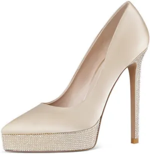 XYD Trendy Platform High Heels for Women Pointed Toe Stilettos Classic Slip On Pumps Evening Party Formal Shoes