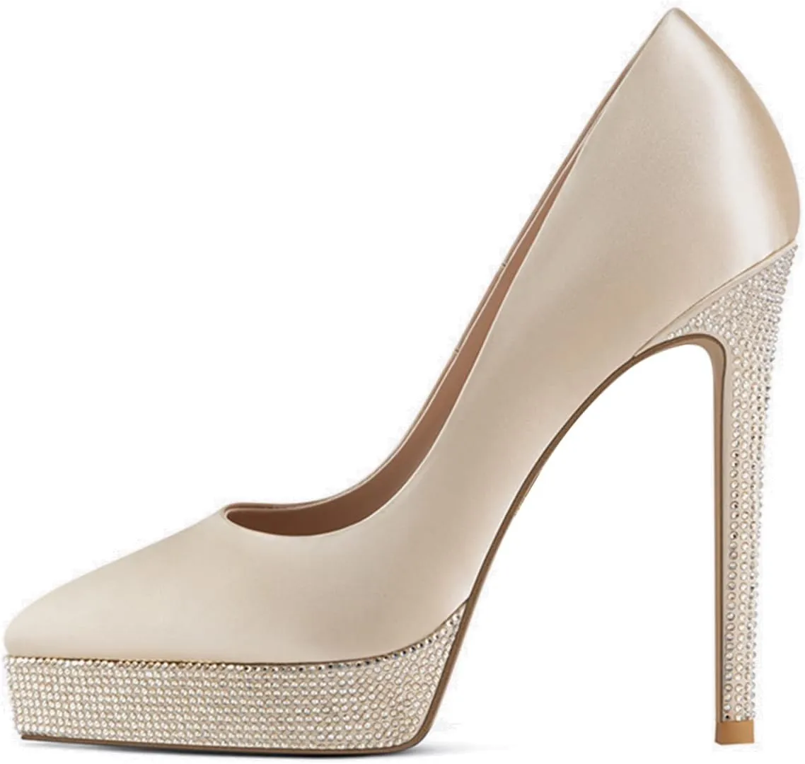 XYD Trendy Platform High Heels for Women Pointed Toe Stilettos Classic Slip On Pumps Evening Party Formal Shoes