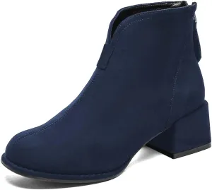 XYD Women's Comfort Classic Chelsea Boots Ankle High Chunky Block Heel Faux Suede Slip On Casual Fashion Round Toe Booties with Back Zipper