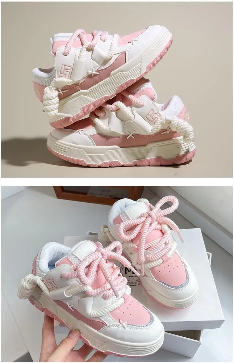 Y2K Walking Cute Sneakers for Women Thick Sole Walking Shoes Flat Platform Chunky Kawaii Style