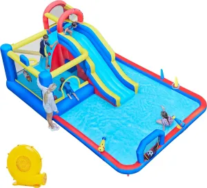 Yaheetech 10-in-1 Inflatable Bounce House w/Slide, Outdoor Water Slide w/Bouncer & Large Splash Pool for Kids Aged 3-10, Jumping Castle w/Storage Bag & 650W Blower