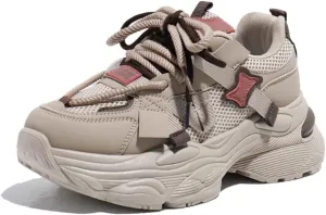 YAXE Women’s Platform Low Top Lace-up Chunky Walking Sneaker