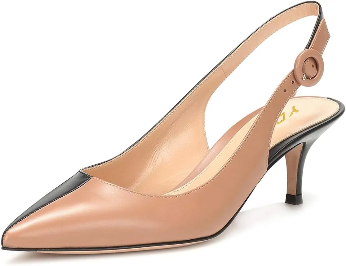 YDN Womens Kitten Low Heels Office Pumps Pointed Toe Leopard Print Comfy Shoes with Slingback Size 4-15