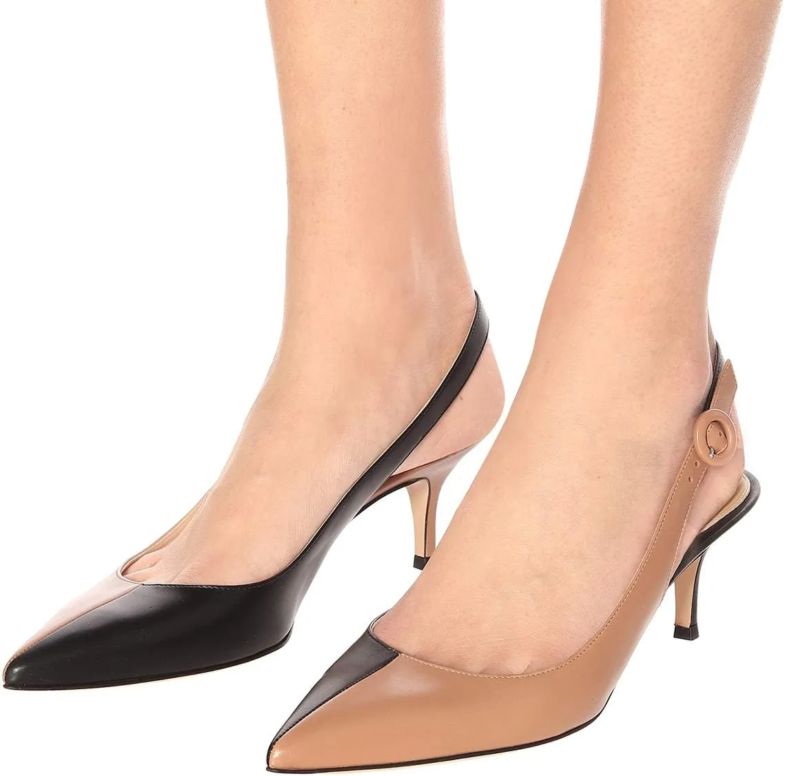 YDN Womens Kitten Low Heels Office Pumps Pointed Toe Leopard Print Comfy Shoes with Slingback Size 4-15
