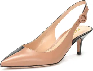 YDN Womens Kitten Low Heels Office Pumps Pointed Toe Leopard Print Comfy Shoes with Slingback Size 4-15