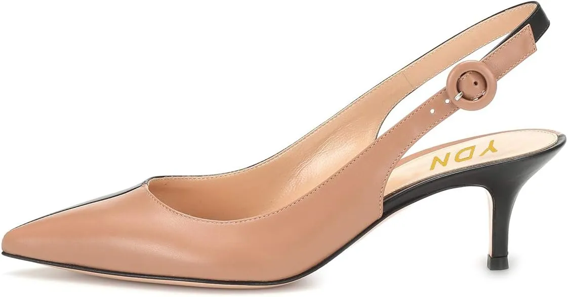 YDN Womens Kitten Low Heels Office Pumps Pointed Toe Leopard Print Comfy Shoes with Slingback Size 4-15