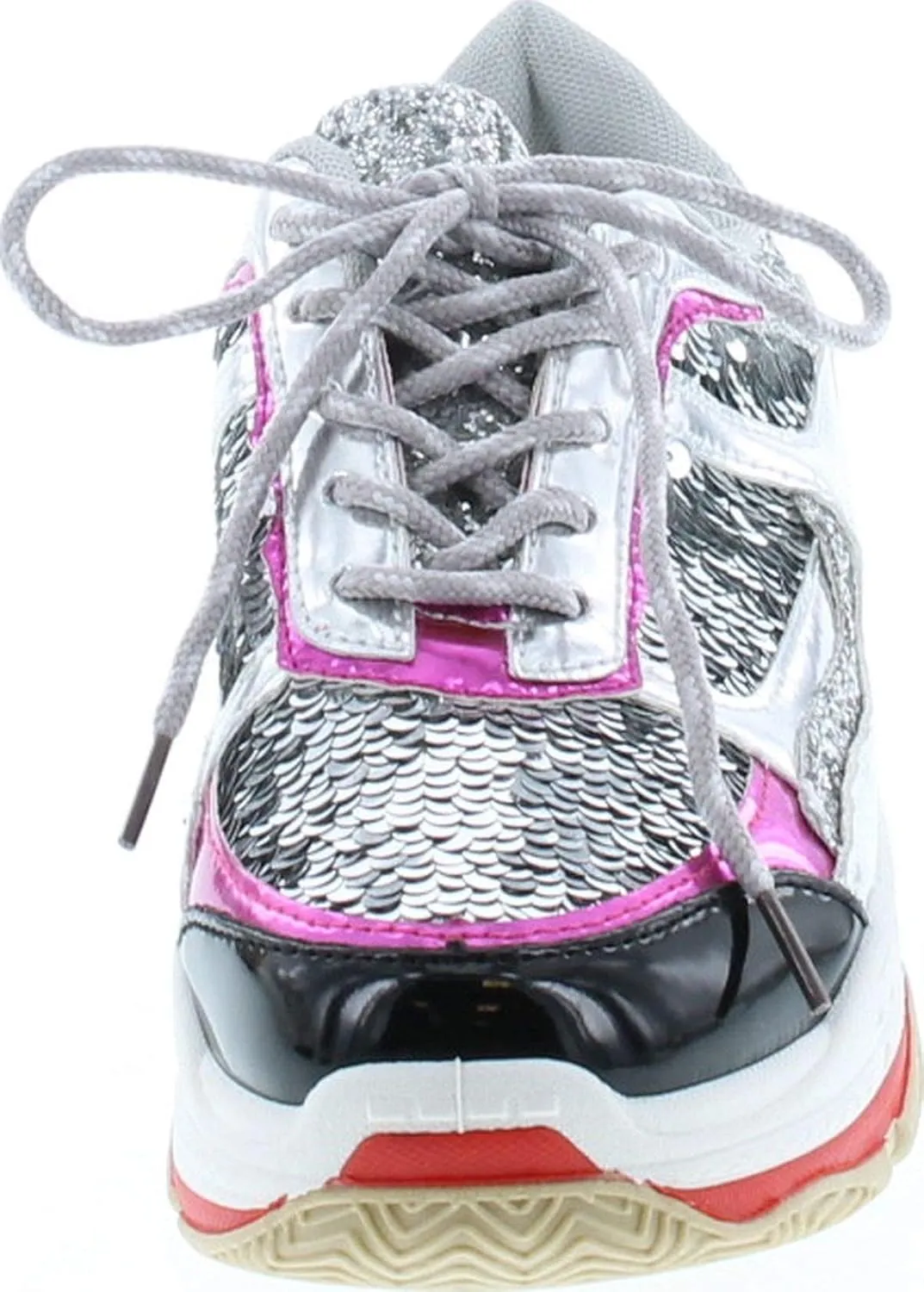 Yoki Tubuler-04 Women's Chunky Trainer Sequin Lace Up Fashion Sneaker White